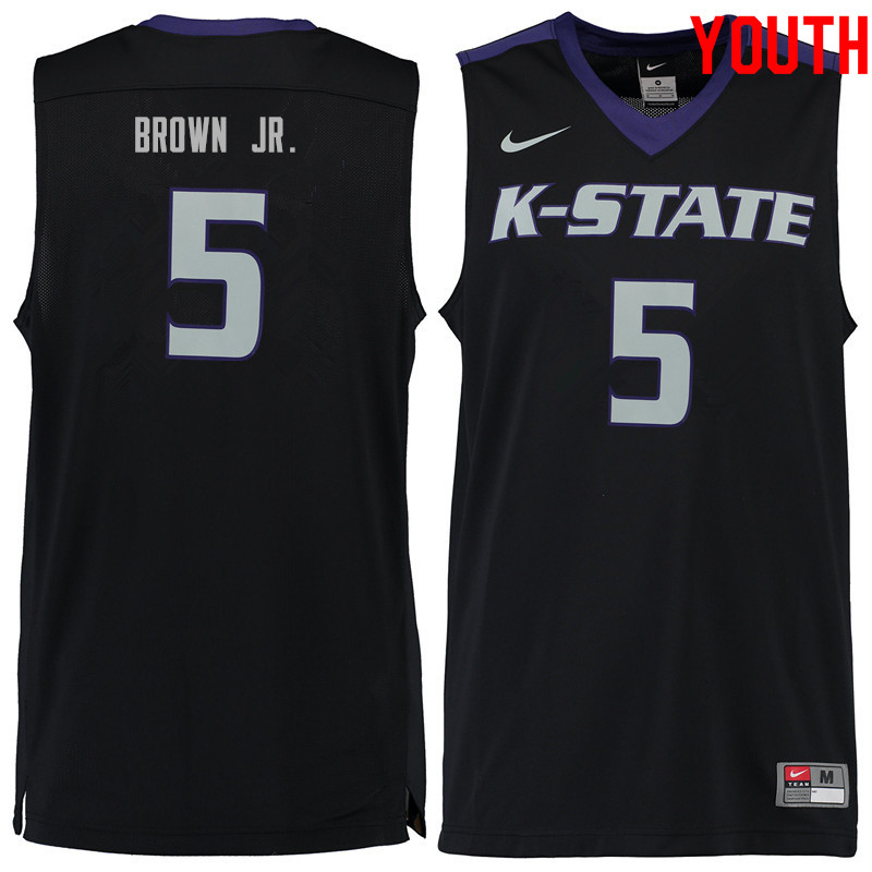 Youth #5 Barry Brown Jr. Kansas State Wildcats College Basketball Jerseys Sale-Black
